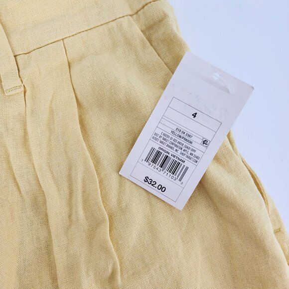 a new day Linen Wide Leg Pants 4 Pleated Front High Rise Waist Yellow - Picture 4 of 6